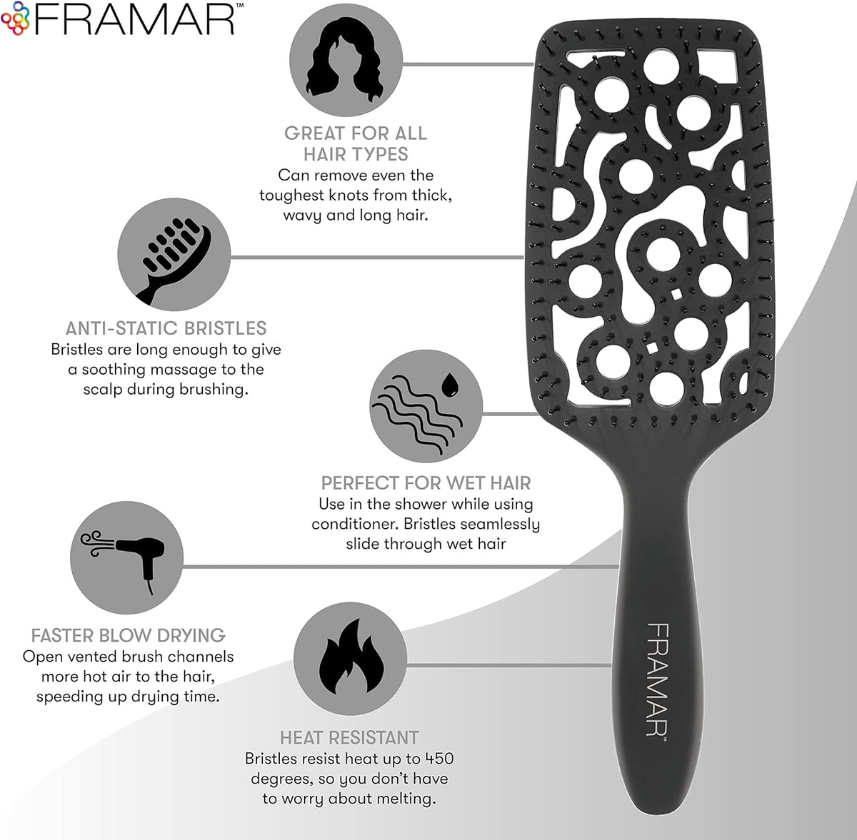 Brosse Démêlante Cheveux Bouclés Cheveux Bouclés, Démêlante, Noir