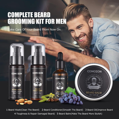 Kit Barbe Homme Complet 12 En 1, Rasoir, Rouleau Barbe, Lames Barbe