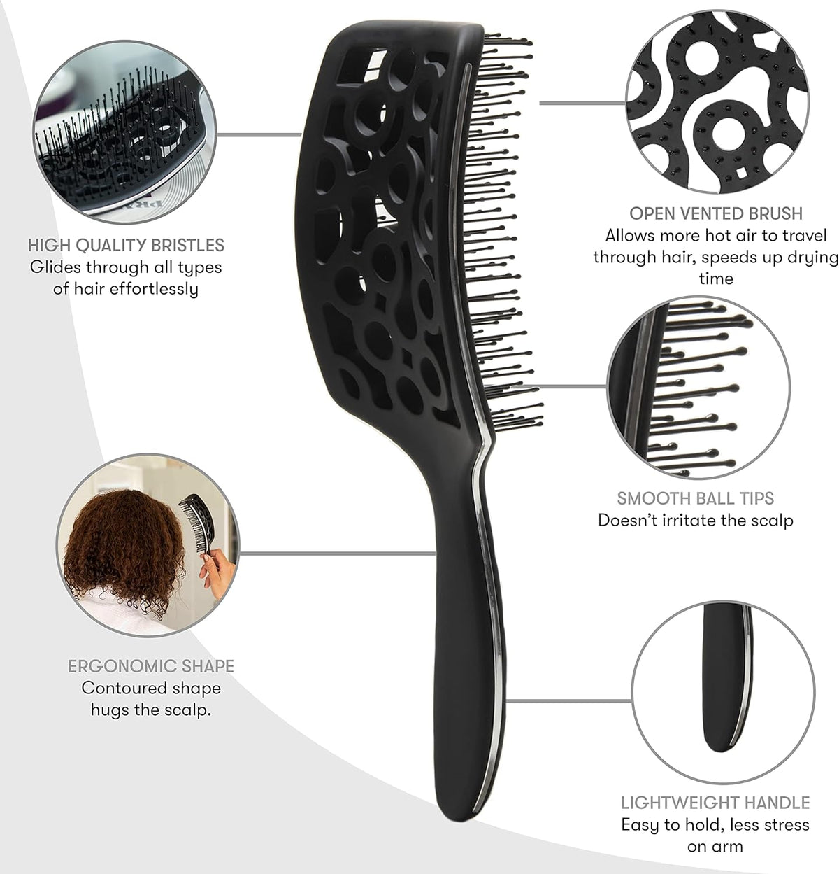 Brosse Démêlante Cheveux Bouclés Cheveux Bouclés, Démêlante, Noir